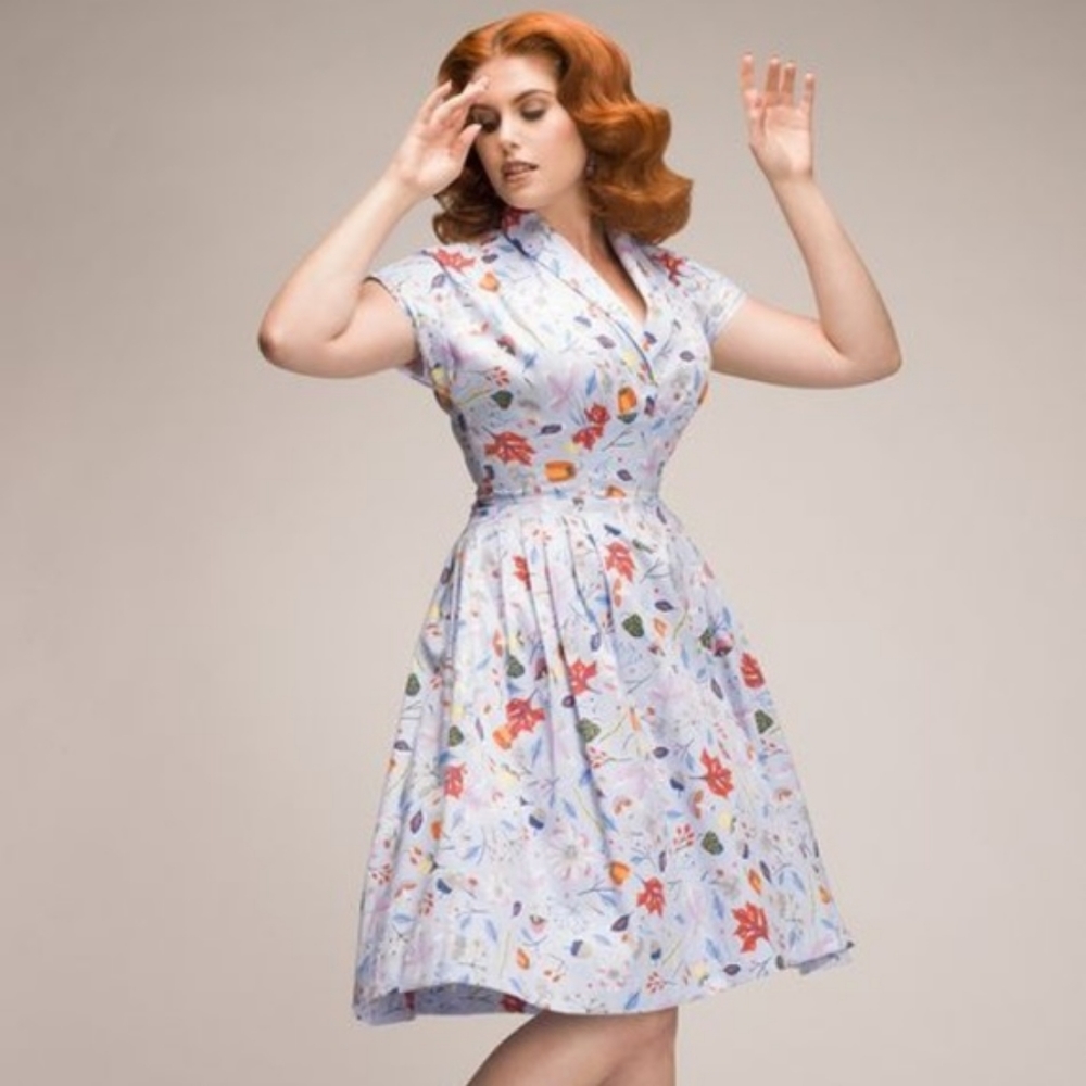 Nadia Dress in Ice Blue First Frost Print Pinup Couture